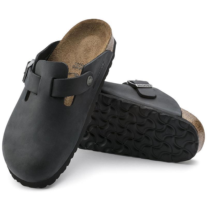 Birkenstock Oiled Læder Boston Dame Sort | DK 315PJJ